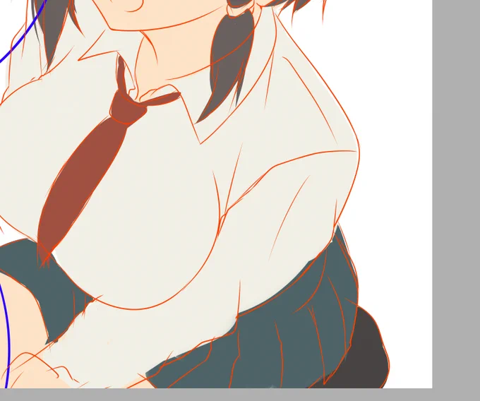ラフ画に仮色置きしながら線取り中〆(✿' ꒳ ` )b
