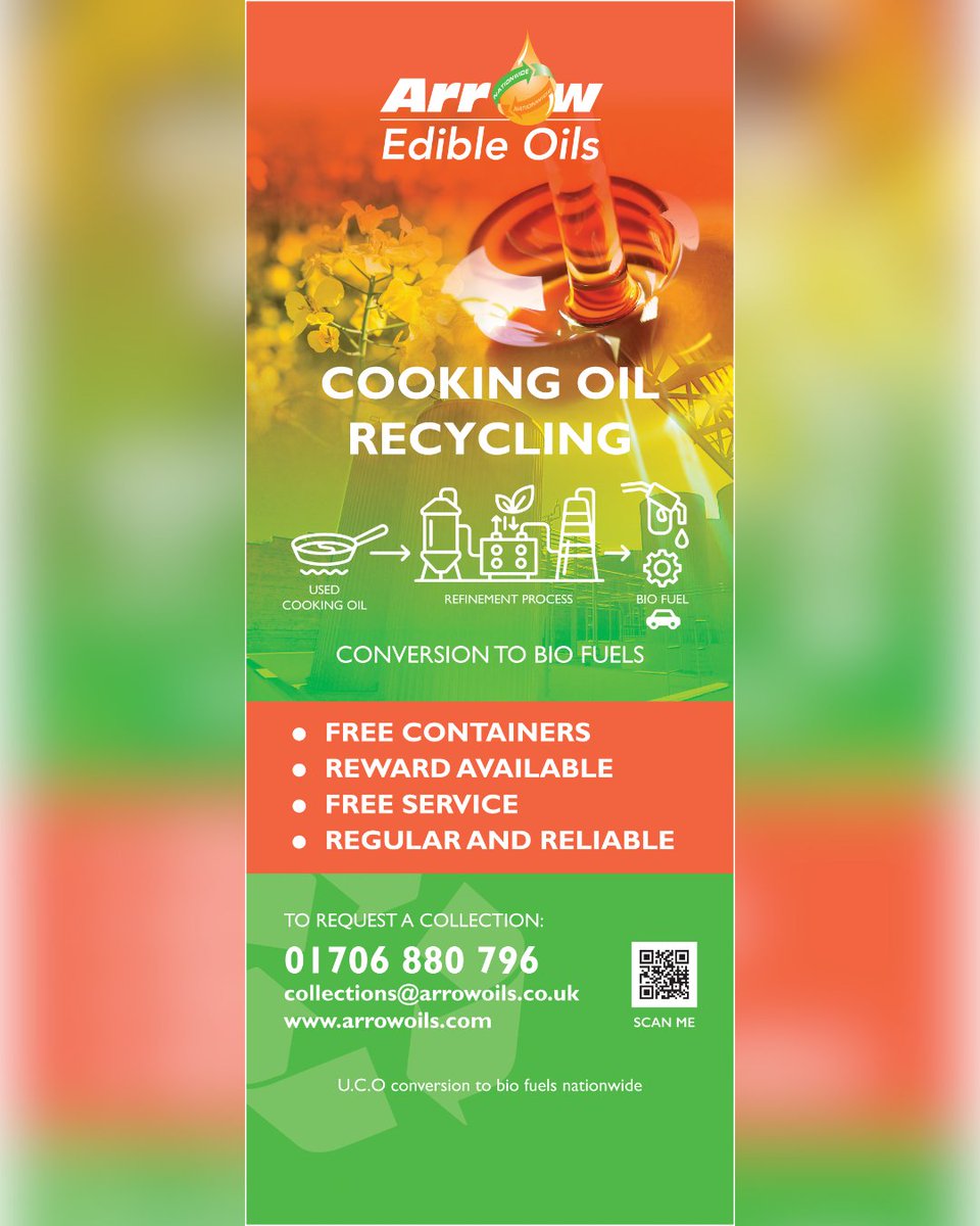 Check out our new roller banner! 📰💛

Have your used cooking oil collected responsibly today by contacting our office at 01706 880 796.