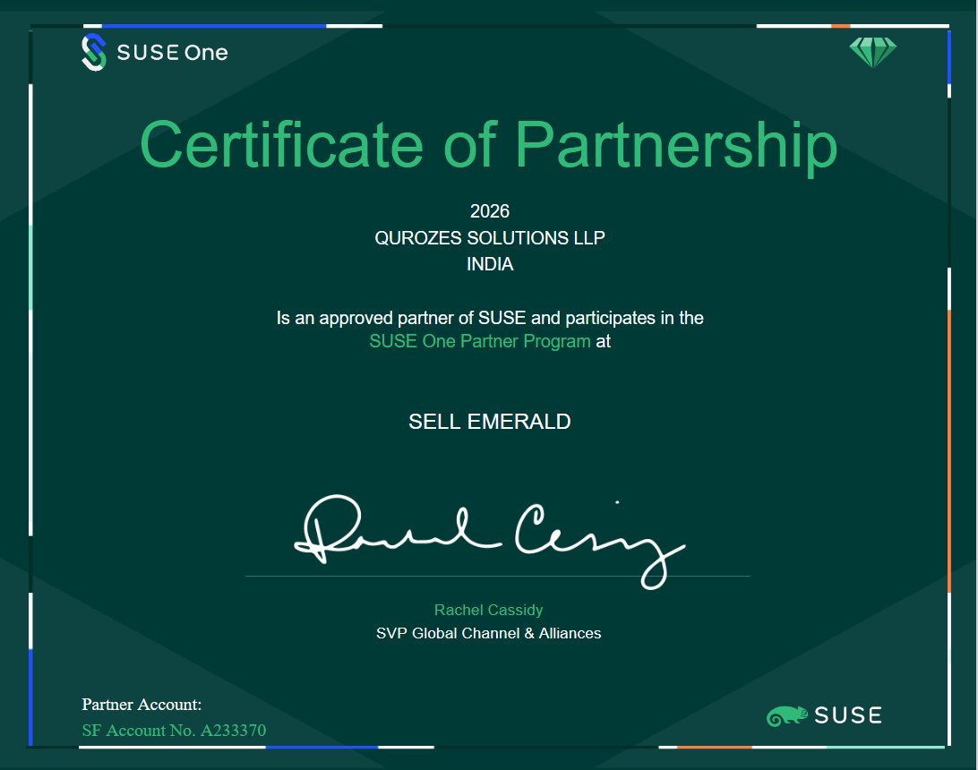 qurozes's tweet photo. 🚀 Great News! We Are Now a SUSE Emerald Partner

We are proud to announce that QuRozes is now an Authorized SUSE Emerald Partner.

This recognition reflects our strong expertise in enterprise Linux, cloud-native solutions, and open-source innovation. As a SUSE Emerald Partner. https://t.co/Nr1lRjjXde