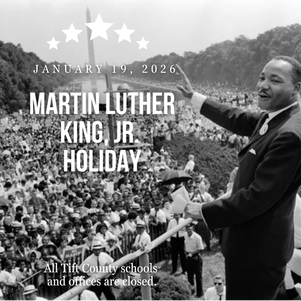 NEMiddle's tweet image. All Tift County Schools and offices are closed today in observance of the Martin Luther King, Jr. Holiday.
Dr. King’s life reminds us that progress happens when we work together, continue to learn, and take action to make a difference — Collaborate | Learn | Achieve. #4theT