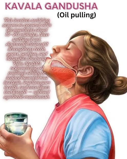 This is known as 𝗚𝗮𝗻𝗱𝘂𝘀𝗵𝗮 𝗞𝗿𝗶𝘆𝗮 in Indian Ayurveda, an ancient technique, which the West is now testing clinically as ‘coconut oil pulling,’ and discovering as beneficial for oral health ! 🤦🏻‍♀️

This practice has been followed in India for thousands of years, and finds