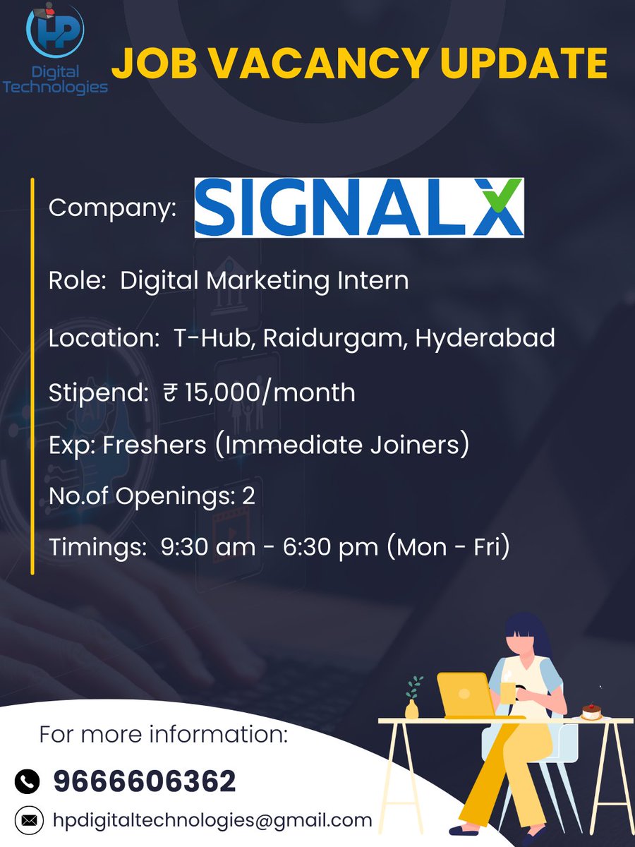 hpdigitaltech's tweet photo. 🔔 Job Vacancy Update – Digital Marketing Intern 🚀

👉 Apply now &amp; don’t miss this opportunity!

#JobVacancy #DigitalMarketingIntern #FreshersJobs #HyderabadJobs #InternshipOpportunity #MarketingIntern #THub #DigitalMarketingCareers #ImmediateJoiners https://t.co/4KUoX8IGPy