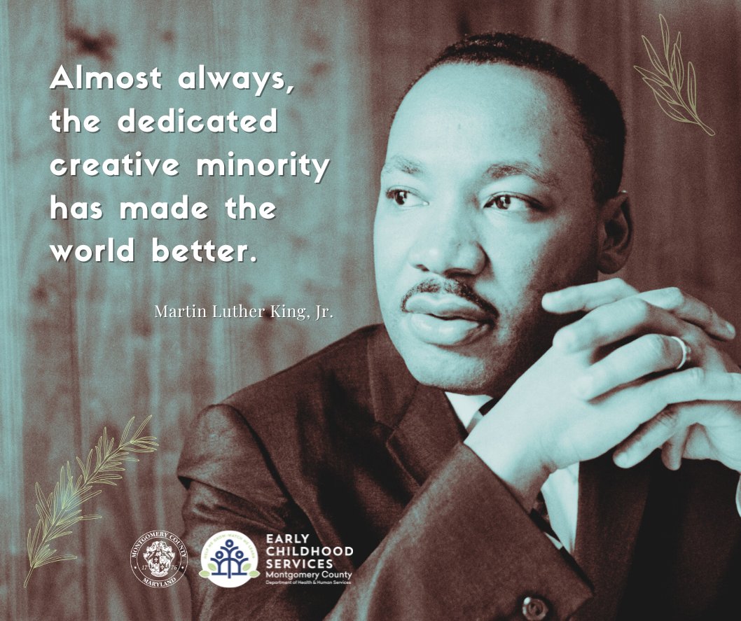 Today, we honor the life and legacy of Martin Luther King Jr., whose words continue to guide how we nurture, teach, and uplift our youngest learners. 

#MLKDay #EarlyChildhoodEducation #EquityInEducation #BuildingTheFuture #MontgomeryCountyMD #DHHSECS