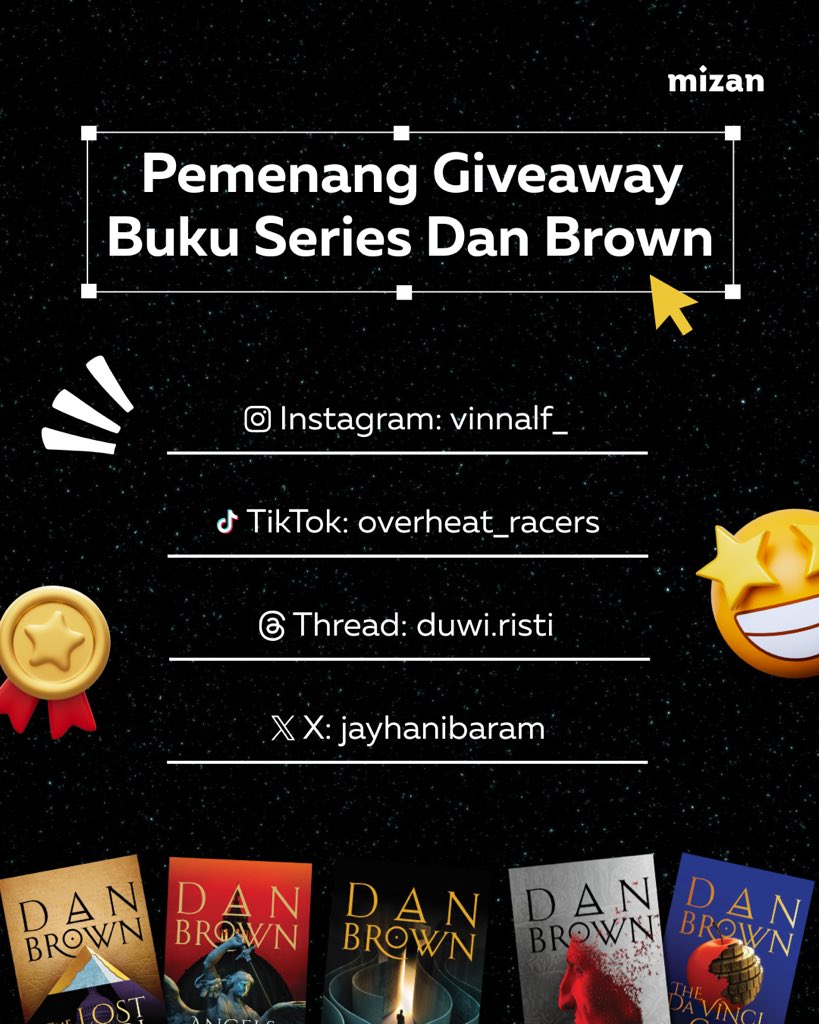 PenerbitMizan's tweet image. Satu lagi pemenang Give Away Langdon Series!
Selamat kak @jayhanibaram ✨ 
#PenerbitMizan #TheSecretOfSecrets #DanBrown #RobertLangdon #ThrillerMystery