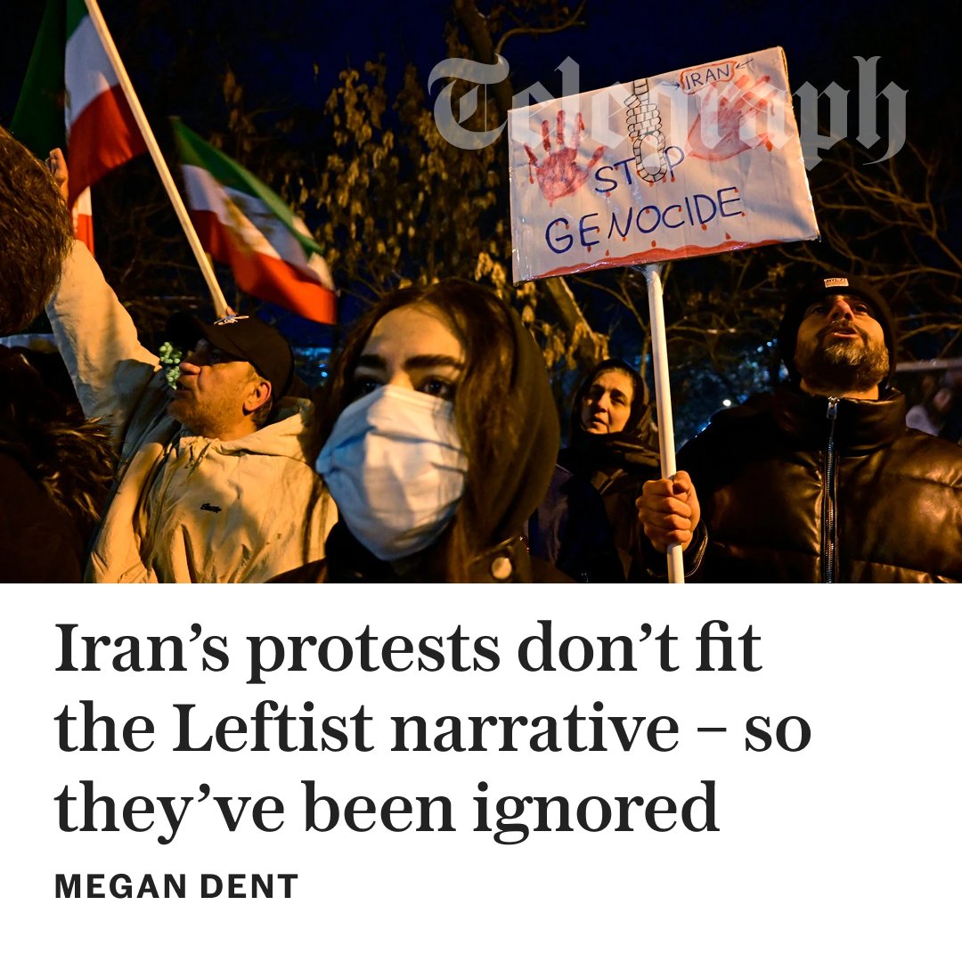 Telegraph's tweet image. ✍️ 'You won’t find Billie Eilish or Javier Bardem sporting symbols of Iranian liberation on the red carpet or pop stage' | Writes Megan Dent

Read the column ⬇️
telegraph.co.uk/news/2026/01/1…