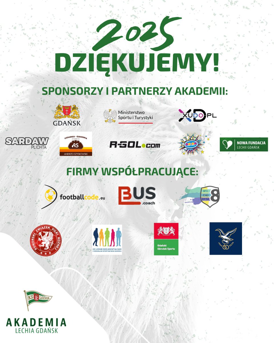 Ogromne podziękowania dla sponsorów, partnerów i firm współpracujących z naszą Akademią w 2025 roku! 🥳

Dzięki Wam jesteśmy w stanie tworzyć coraz lepsze warunki szkoleniowe dla naszych zawodników, a także rozwijać nowe inicjatywy sportowe 🤍💚