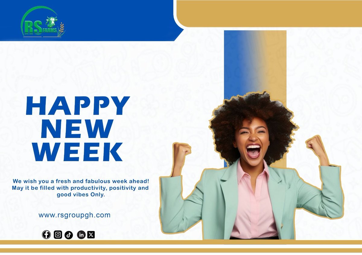 rs_groupfarms's tweet photo. A new week is here! Fresh, fabulous, and full of possibilities.
Let’s lead with purpose, fuel our goals with positivity, and make every moment count.
Happy New Week from RS & Sons!
#RSGroup #RS&Sons #NewWeekNewWins #MondayMotivation #ProductiveWeek https://t.co/FFv5134zCg