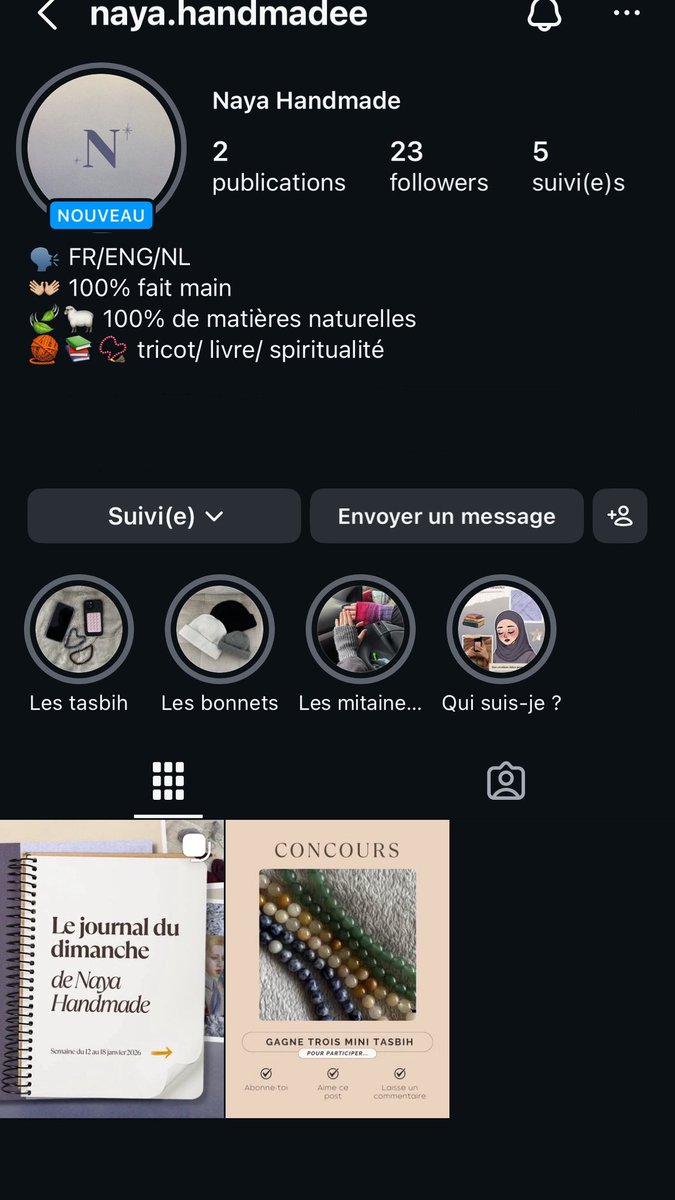 du coup j’ai fait un Instagram (@ naya.handmandee) 
vous pourrez y retrouver mes tricots et autres créations pour des prix mini 👐🏼

j’ai lancer un petit concours (uniquement sur insta) qui vous permettra de gagner 3 mini tasbih accrochables à votre téléphone 📿