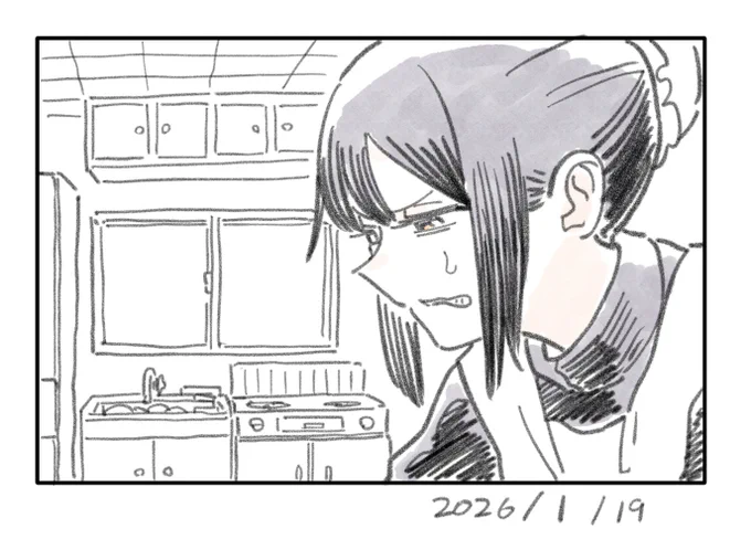 描くもの思いつかねえって苦悶の表情を描いたあとに、ただ落書きしたくなったキッチンをつけたら、すごく料理したくないメイドみたいになった絵 