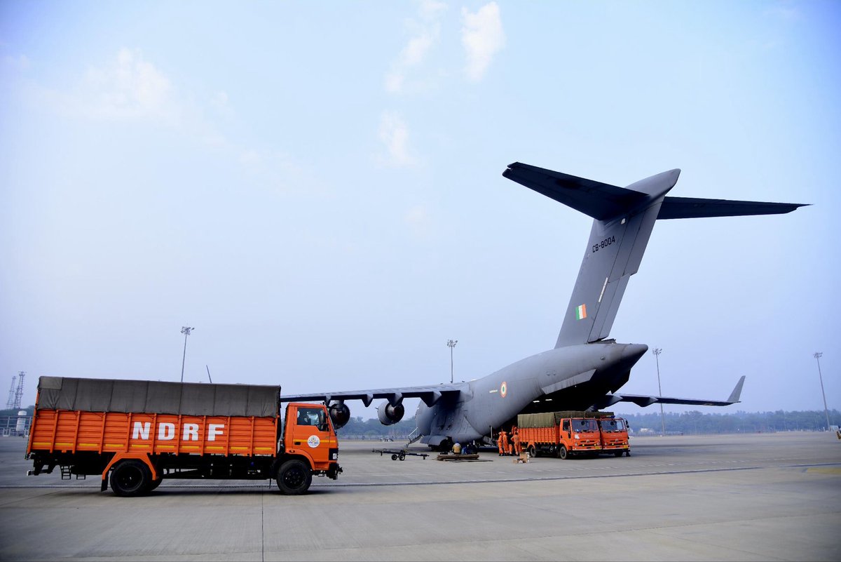 India stands with the Philippines 🇮🇳🤝🇵🇭 

An <a href="/IAF_MCC/">Indian Air Force</a> C-17 aircraft departed for Clark Air Base this morning, carrying ~30 tonnes of humanitarian assistance, including NDRF relief material, essential medicines &amp; BHISHM Cube, to assist in the relief &amp; recovery efforts of 🇵🇭