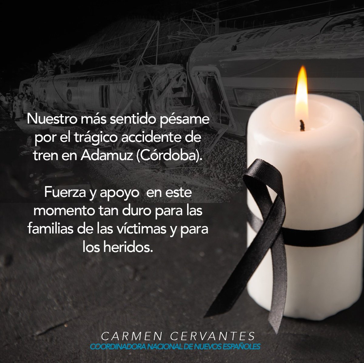 Acompañamos en el duelo a las familias de las víctimas y deseamos profundamente una pronta recuperación a los heridos.

Hoy es un día difícil para todos. Confiamos en que pronto todo se esclarezca.

#cordoba #adamuz #accidentetren