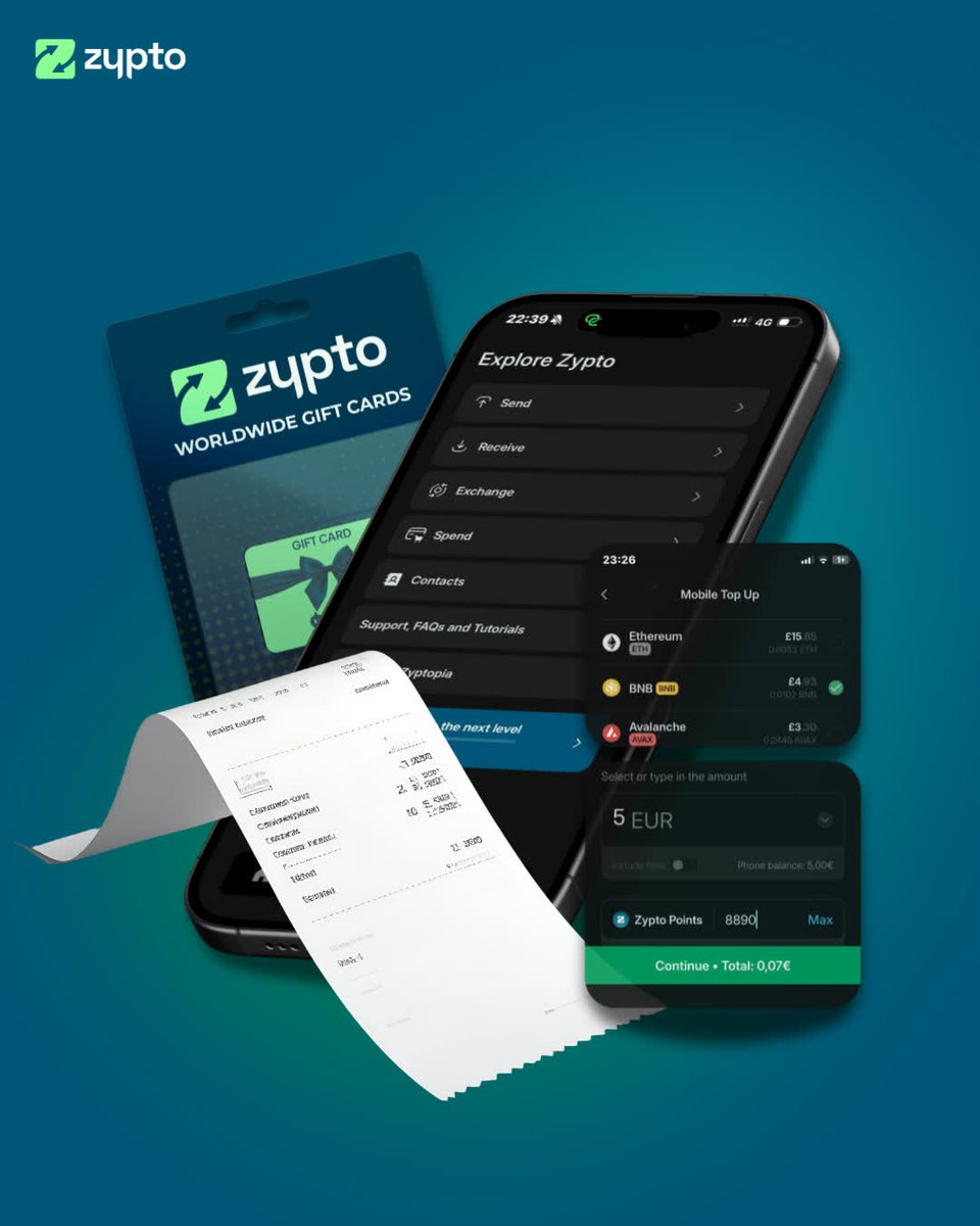 If crypto is how you earn, you need an app that helps you live with it.  Zypto App lets you: 🧾 Pay bills 📱 Top up phones 🎁 Buy gift cards 💳