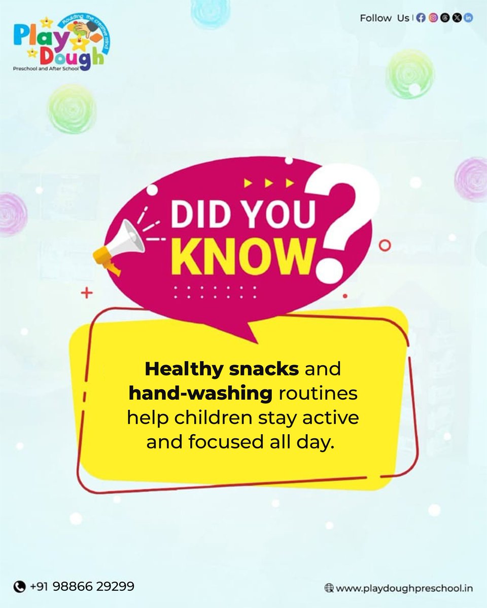 playdoughschool's tweet photo. Healthy habits start early! Clean hands and nutritious snacks help little learners stay energized and focused all day.

#playdoughpreschool #HealthyHabits #CleanHands #NutritiousSnacks #KidsHealth #EarlyLearning #LittleLearners #HealthyKids #ChildWellness #SmartSnacking https://t.co/xgcjNs85Cn