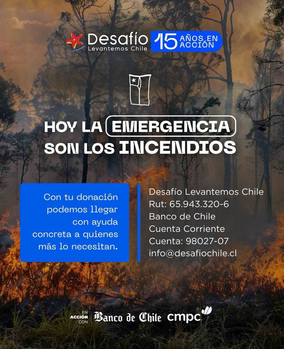 ⚠️ #EMERGENCIA Los incendios siguen afectando a cientos de familias en Biobío, Ñuble y La Araucanía. Estamos en terreno y necesitamos #apoyo para seguir llegando.