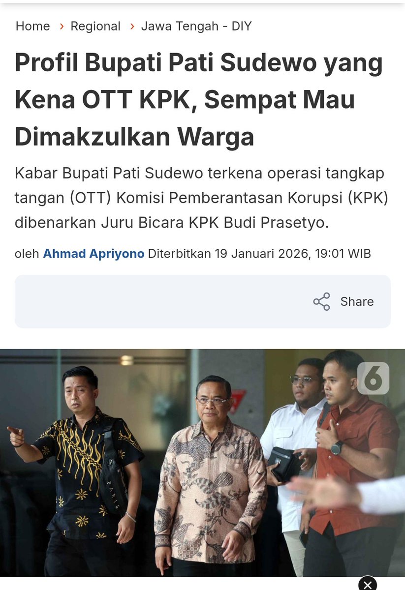 Modyar cocote😁

Profil Bupati Pati sudewo yg Kena OTT KPK, Sempat Mau Dimakzulkan Warga. 

liputan6.com/regional/read/…