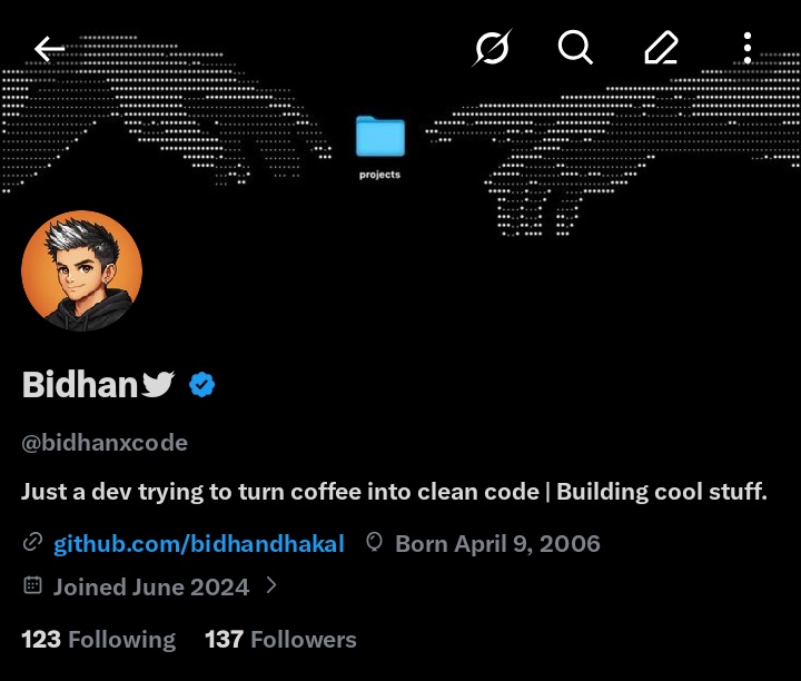 bidhanxcode's tweet image. 13 more to hit 150. 
Let’s connect.🤝