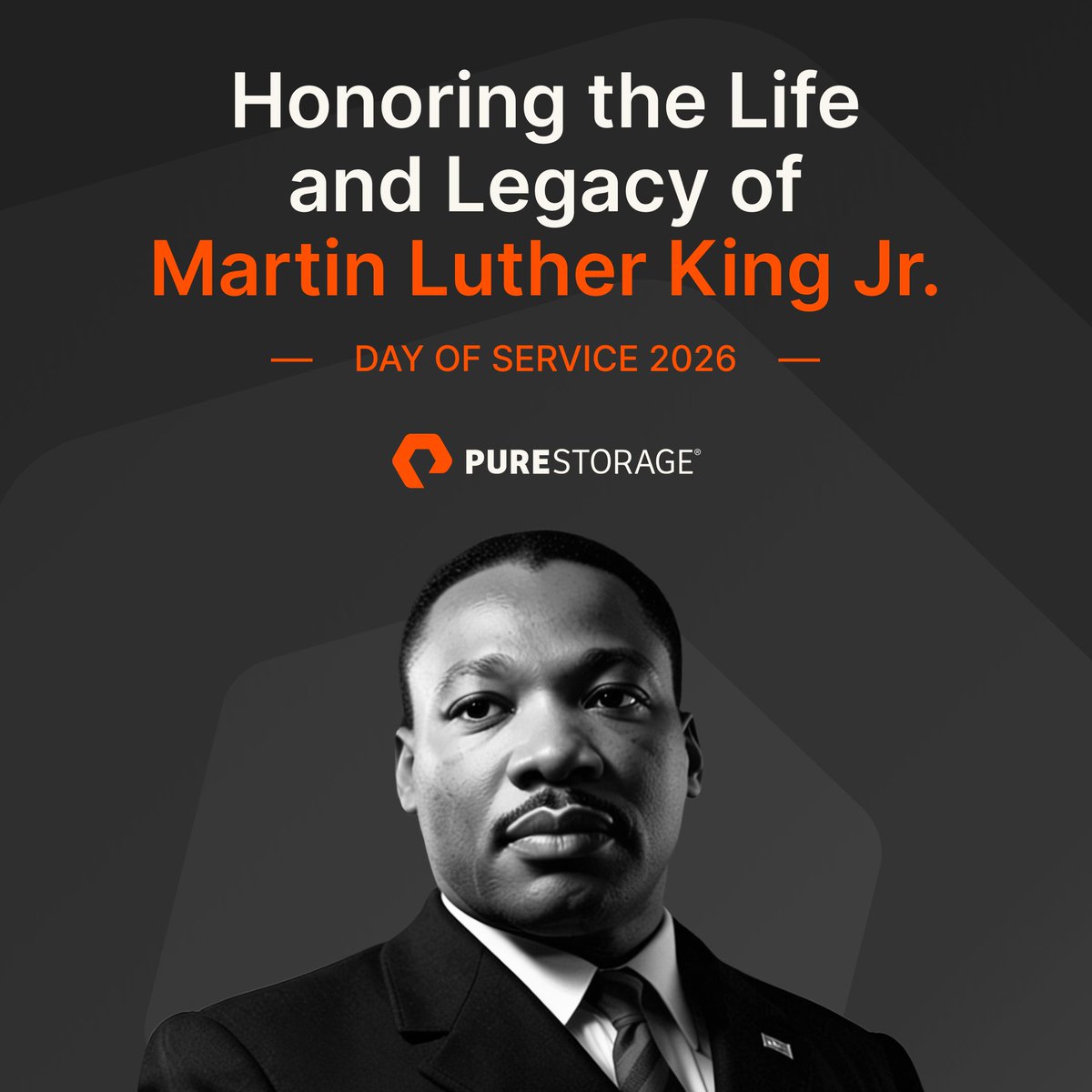 EverpureData's tweet image. Today we honor the life and legacy of Martin Luther King Jr.

May his legacy continue to inspire how we lead, collaborate, and create positive impact. 🧡 

#PureStorage #MLKDay