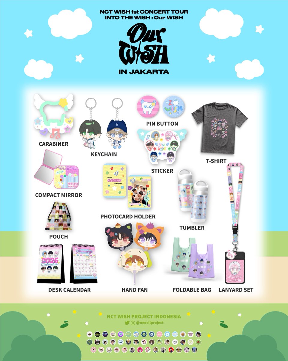 🛒 ⌜ MERCHANDISE PREVIEW ⌟  

This is it~👀
Donasi melalui pembelian merch untuk fan project Into The WISH Jakarta telah dibuka! 

📅 Batch 1 : 19 Jan - 25 Feb
📅 Batch 2 : 26 Feb - 31 Mar
🛒 ITWFund.carrd.co

​Grab yours now, WISHzen✨️

​#INTOTHEWISH_JAKARTA #NCTWISH