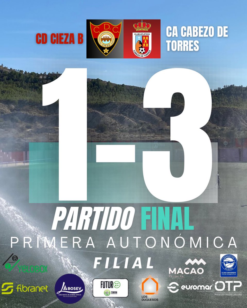 🔴⚫️DERROTA DEL FILIAL🔴⚫️

Derrota del CD Cieza B en La Arboleja en un partido muy competido hasta el final.

⚽ El gol de los nuestros lo marcó Hugo Pérez

💪🏼 Toca aprender, levantarse y seguir trabajando juntos. 

❤️🖤 ¡Vamos Filial!