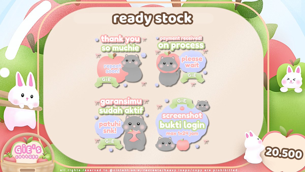 clntent's tweet image. any retweet are appreciated♡

hi GiE bawa 6 READY STOCK stiker pack BA yg bisa ditake dari sekarang, all hand drawn &amp;amp; get all PNG🪷

pack 6 sticker : 30.500 (4)
pack 4 sticker : 20.500 (2)

yg mau req stiker juga bisa kindly hmu, KHUSUS 2 pembeli pertama FREE RETEXT 3 STICKER🫰🏼