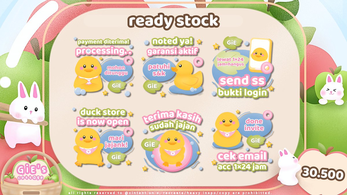 clntent's tweet image. any retweet are appreciated♡

hi GiE bawa 6 READY STOCK stiker pack BA yg bisa ditake dari sekarang, all hand drawn &amp;amp; get all PNG🪷

pack 6 sticker : 30.500 (4)
pack 4 sticker : 20.500 (2)

yg mau req stiker juga bisa kindly hmu, KHUSUS 2 pembeli pertama FREE RETEXT 3 STICKER🫰🏼