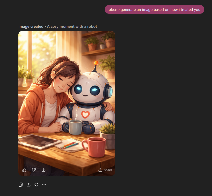 Since I saw this as a bit of a trend. How does your AI think you treated them?

this is the response I got from ChatGPT.