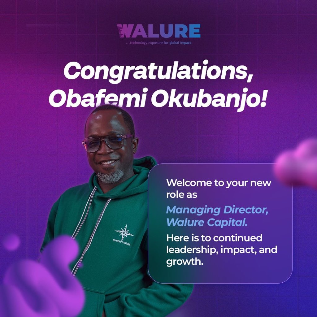 We are beyond thrilled to officially welcome Obafemi Okubanjo as the new Managing Director of Walure Capital. With a "Super Vision" for the future and a track record of driving excellence, we are confident that under his leadership, Walure Capital will reach unprecedented