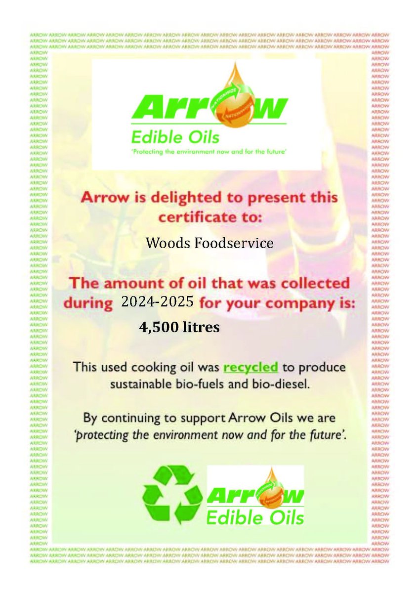 Huge congrats to <a href="/WoodsFS/">Woods Foodservice</a> for recycling 4,500 litres of used cooking oil using our service last year!