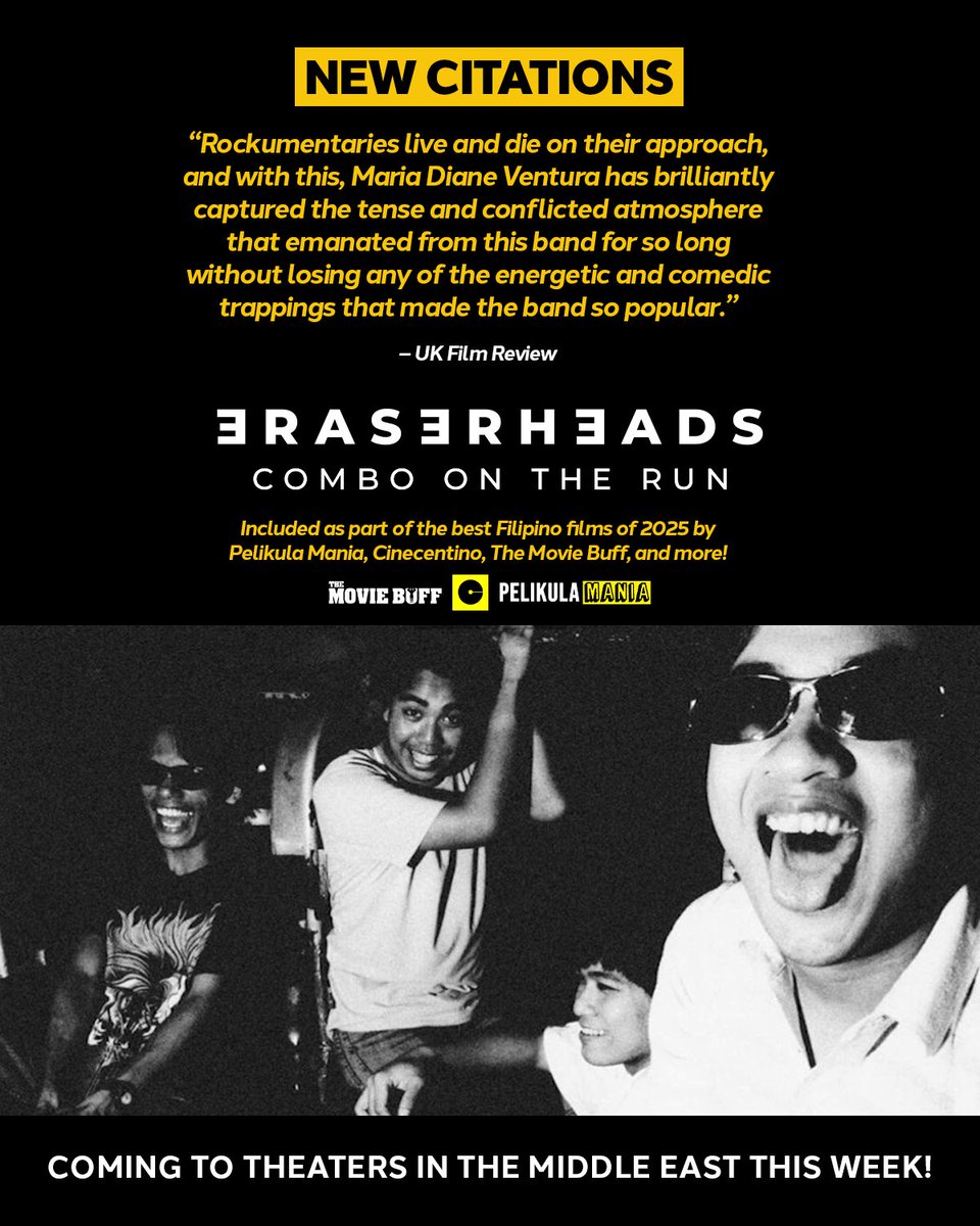 Thank you for including Eraserheads: Combo On The Run on your year-end lists. 

Catch it in select Middle East cinemas this January 22, 2026.

🎟 Tickets: mytfc.com/theaters/ehead…

#EheadsComboOnTheRun
#ABSCBNGlobal #TFC