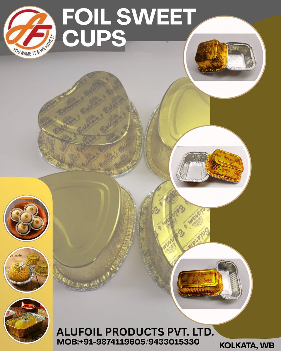 alufoilindia's tweet image. Printed Foil Cups for Cakes &amp;amp; Sweets
 Sizes:From 20ml to 1000ml.
Shape: Rectangular/Square/Plain Round/Round with Ribs/Heart/Square etc. 
Material: Aluminium Foil
PaCupcking: 1000-5000 pcs/carton
Contact: +91-9874119605.
#bakingcups #baking #bakery #sweetshops #sweetcups