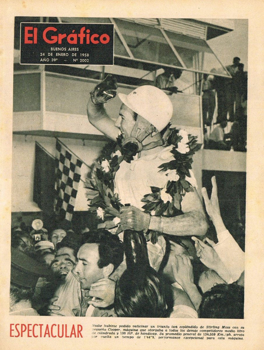 PatoG82's tweet photo. 19 de Enero de 1958. Grand Prix de Argentina para la #Formula1 🏁
VICTORIA PERFECTA
Superando todos los cálculos y todos los récords, Stirling Moss 🇬🇧 con una máquina Cooper de motor trasero ganó en 🇦🇷
🥈 Luigi Musso �� Mike Hawthorn
Nota El Gráfico 🔗 https://t.co/OU5NURTXM9 https://t.co/mlJULCWkTb