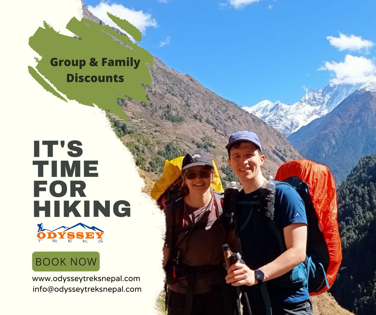 🏔️ It’s time for hiking in Nepal! 🥾
Explore the Himalayas with Odyssey Treks Nepal 🌄
👨‍👩‍👧‍👦 Group &amp; Family Discounts available
📅 Best trekking season is here

📩 info@odysseytreksnepal.com
🌐 odysseytreksnepal.com
#OdysseyTreksNepal #HikingNepal #TrekkingNepal