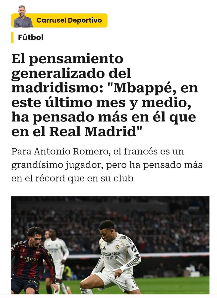 Lo dije hace dos días:

“Ahora es Vini, luego el siguiente bueno y será Mbappe”

Dos días después de haber conseguido lo de Vini, van a por Mbappe 

Son predecibles, tanto, como el borrego que les hace caso