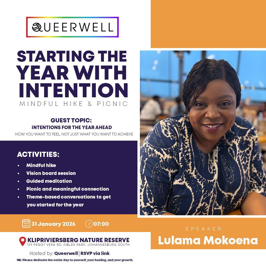 Queerwell1's tweet photo. Let’s welcome Lulama Lulu Mokoena, 
Lulu is a registered wellness counsellor and mental health advocate focused on awareness, inclusion, and meaningful dialogue.

Join us for uplifting conversations.
RSVP via the link and let us know that you are coming  https://t.co/F3CDcGDbMT https://t.co/vPXU6KQimd