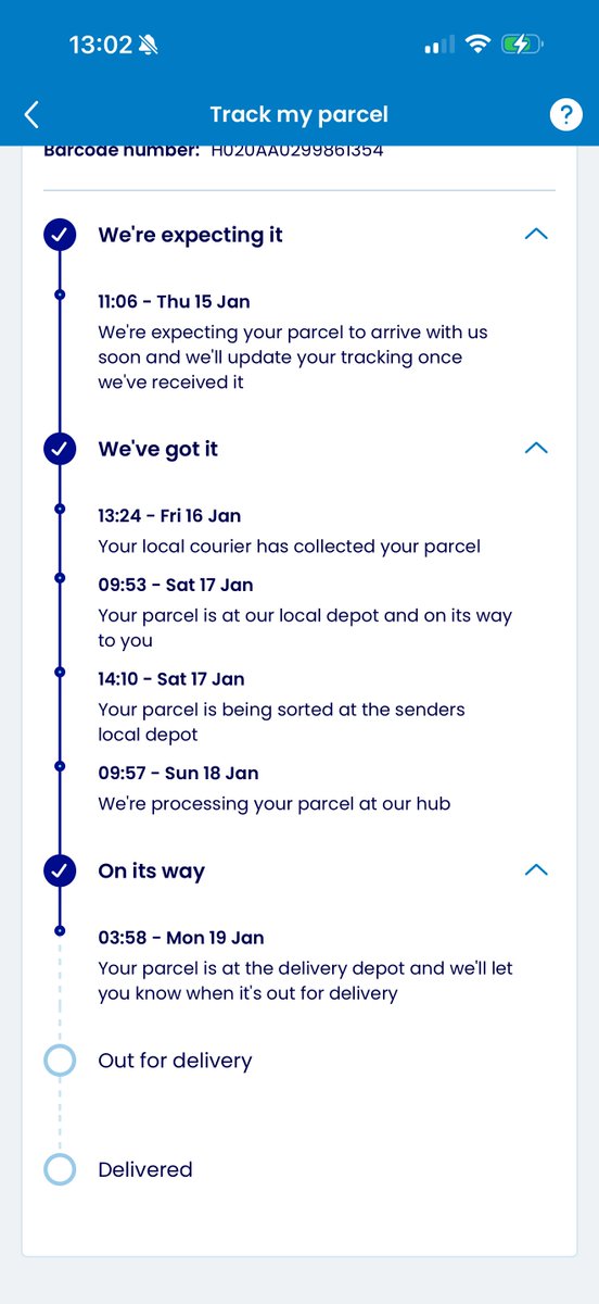 BarmyBluebird94's tweet image. Anyone know how late my #Evri tracking may update by? Last status was this and apparently it’s expected today
