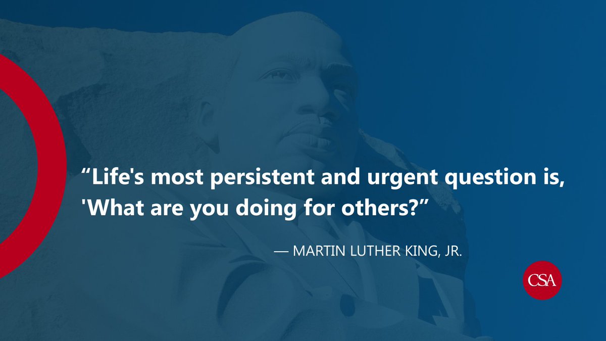 On #MLKDay, we reflect on Dr. King's 1957 words: "Life's most persistent and urgent question is, 'What are you doing for others?'"
Decades later, his words remain a timeless call to action, reminding us that true leadership is defined by service.
#Service #Impact #CSA