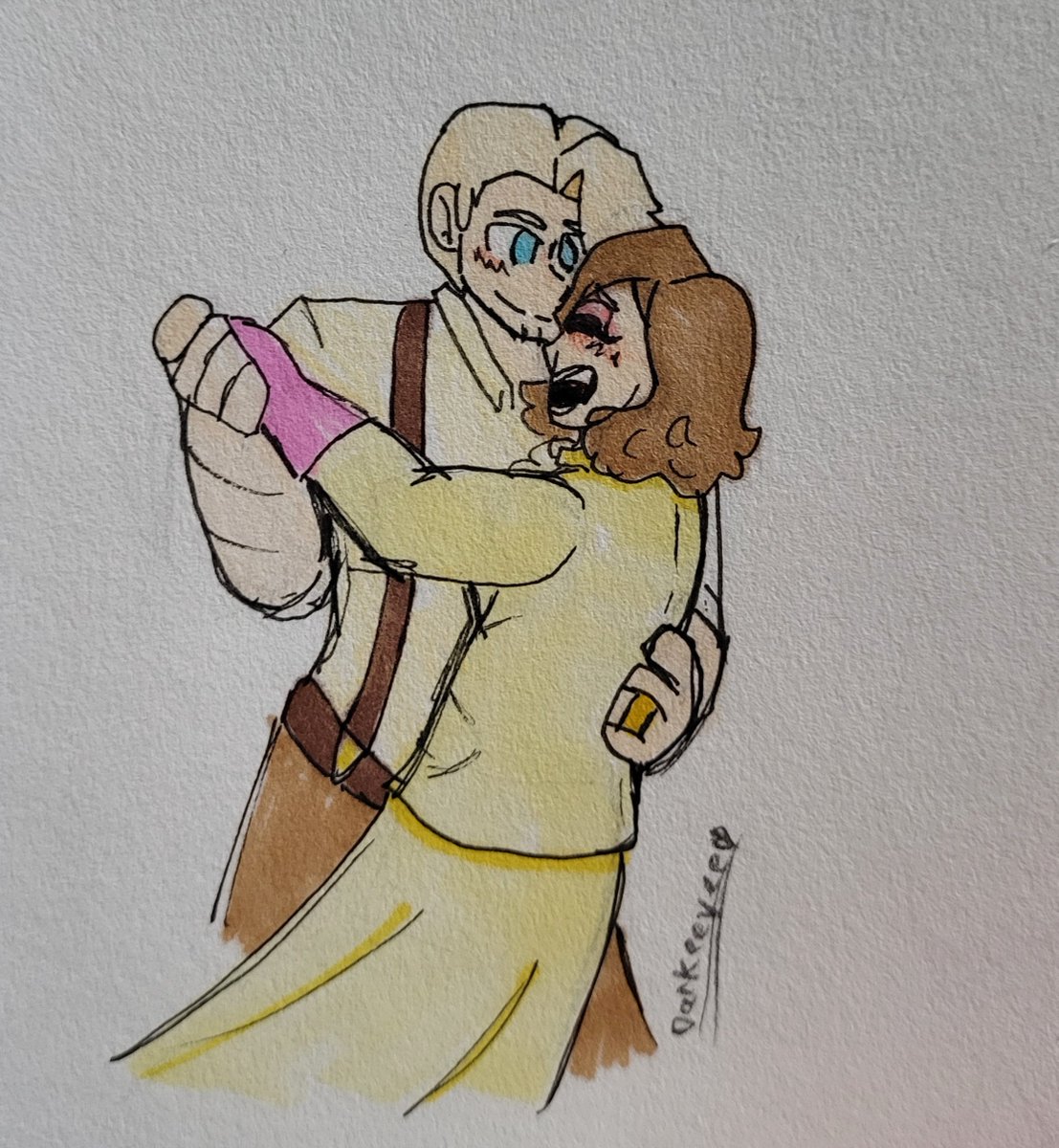 DarkEevee3's tweet image. Pacman couple 💕

The Mrs helps patch him up after the fights (and that's usually when he vents about the mission he got hurt on)

#pacman #pacmanfanart #pacmanworldrepac #art #traditionalart #au #humanau