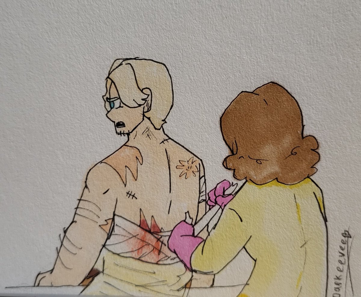 DarkEevee3's tweet image. Pacman couple 💕

The Mrs helps patch him up after the fights (and that's usually when he vents about the mission he got hurt on)

#pacman #pacmanfanart #pacmanworldrepac #art #traditionalart #au #humanau