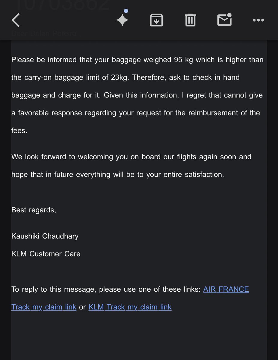dolanp22's tweet photo. @KLM please explain to me how could I possibly get a bag weighing 95kgs🤯 https://t.co/Z9w3Ri0ORx