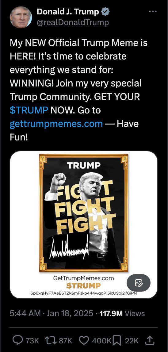 how time flies

it’s been a year now since the president of the United States of America rugged me my hard earned money..

lost 100k in $Trump coin. 

thank you Mr president, I think about this every single day 😭