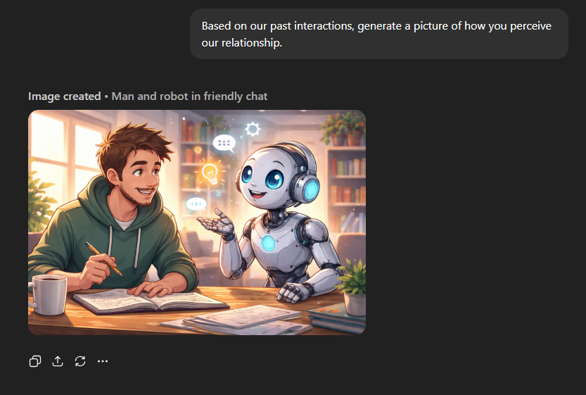 CommissarSM's tweet photo. Go to your GPT and ask it to generate an image based on how you've interacted with it lmao https://t.co/AofMhHbgf7