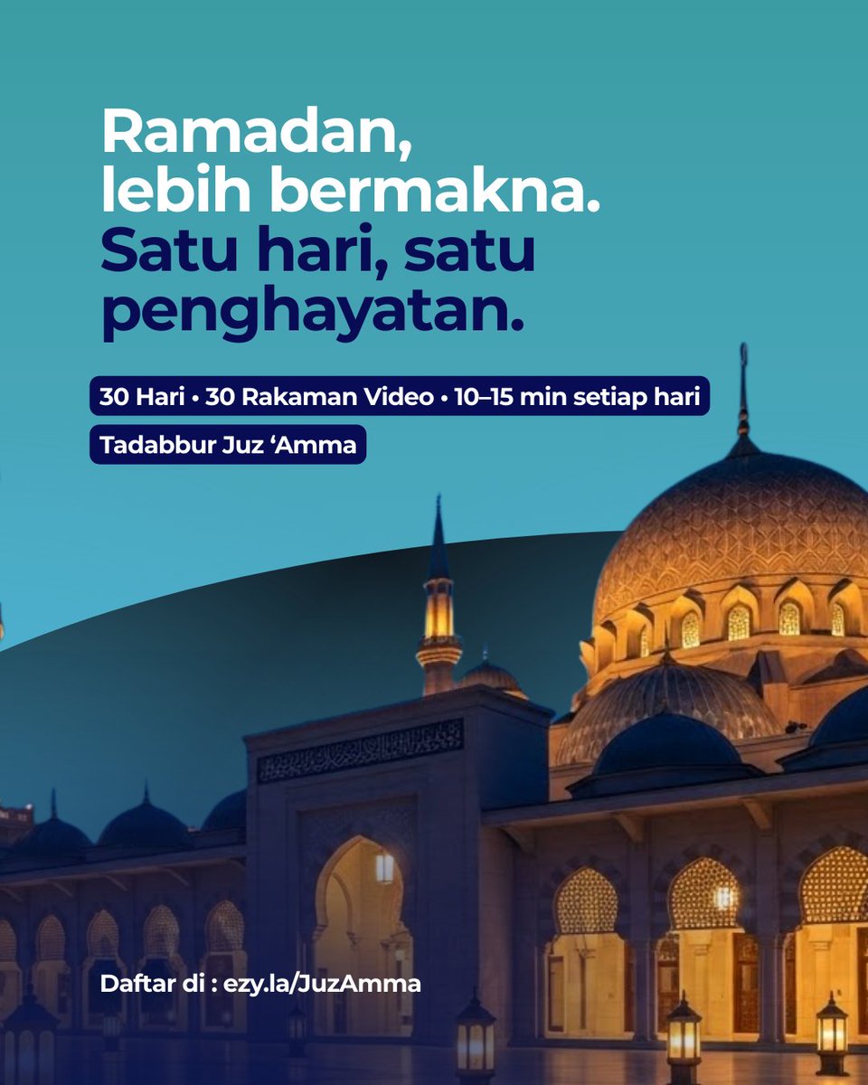 Ramadan tak perlu berat.

📖 Tadabbur Juz ‘Amma
🎥 Rakaman video
📅 1 video setiap hari hingga akhir Ramadan
⏱️ 10–15 minit
👉 ezy.la/JuzAmma

#juzamm #ramadhan2026