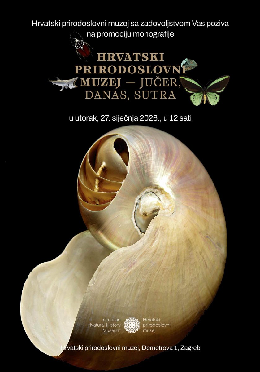 Hrvatski prirodoslovni muzej sa zadovoljstvom Vas poziva na promociju monografije

„Hrvatski prirodoslovni muzej – jučer, danas, sutra“

u utorak, 27. siječnja 2026. godine, u 12 sati