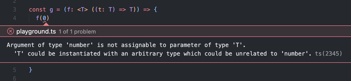 devanshj__'s tweet photo. good thing is now I can verify my typescript PR behavior against purescript...

(i used to think what I have is universally quantified types and that `<T> ((t: T) => T` should be same as `<T>(t: T) => T` but that's not the case) https://t.co/HMxj8HyMCC