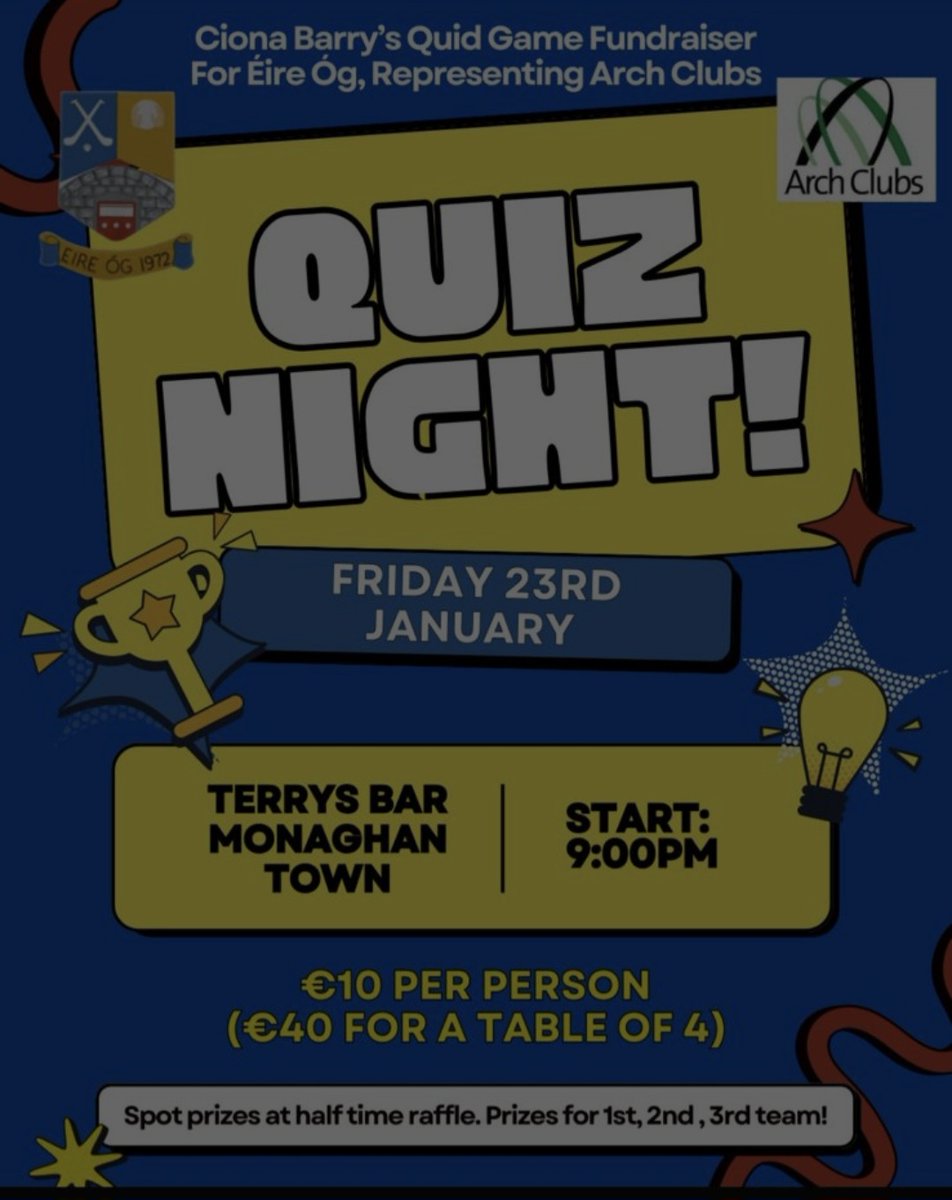 CÍONA'S QUIZ NIGHT
Get all the latest news on the Éire Óg Na Mullaí CLG app member.clubspot.app/club/eire-og-n…