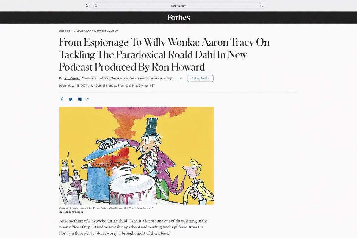 SecretWorld_Pod's tweet image. The Secret World of Roald Dahl - Now available on all podcast platforms!

Featured this morning in Forbes - 

Subscribe and hear the story of how one of the world's most well known children's authors, was once a daring spy for MI6
Link in Bio!
•
#RoaldDahl #Booktok