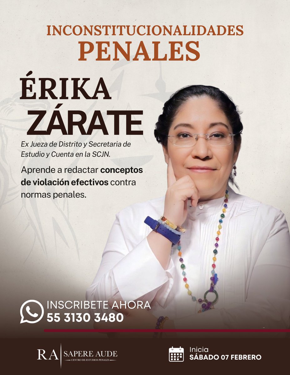 SapereAude_RA's tweet photo. La práctica penal ha cambiado. Ya no basta con conocer el código; necesitas dominar la argumentación, el litigio internacional y la "sala de máquinas" constitucional.

🧠Dra. Érika Yazmín Zárate Villa (@ezaratevilla)
(@DerechoProcesa1) 

Inscribete ahora: https://t.co/x3anvkIW4Z https://t.co/XXbtnJi8ST