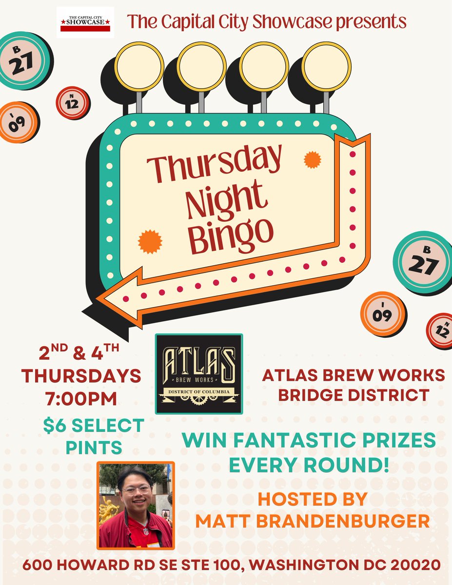 It's Thursday Night Bingo at the Bridge District. Starting this Thur, Jan 22nd &amp; then every other Thur.
Win prizes every round. Winner of the final round gets a $50 Atlas Brew Works gift card for the next visit 
$6 select Atlas drafts plus food from Dabo Burger. FREE to play.