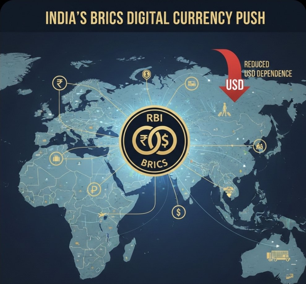 Vacpad's tweet photo. The RBI is proposing a game-changer for the 2026 BRICS Summit: a plan to link national CBDCs (like India’s e-Rupee) to streamline cross-border trade and tourism. 🇮🇳🌍
​The goal? Faster, cheaper payments and reduced reliance on the USD. 📉💵 #BRICS2026 #DigitalRupee #CBDC #FinTech https://t.co/r0fCKjGx9I