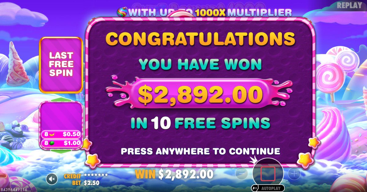 MetaWinner ‘Toezmode1’ just turned $2.50 into $2,892 playing Sweet Bonanza on metawin.com! He withdrew the full amount immediately following his win! 🍌

To celebrate his 1,156X we are GIVING AWAY $400 to 1 person who comments their MetaWin username below!